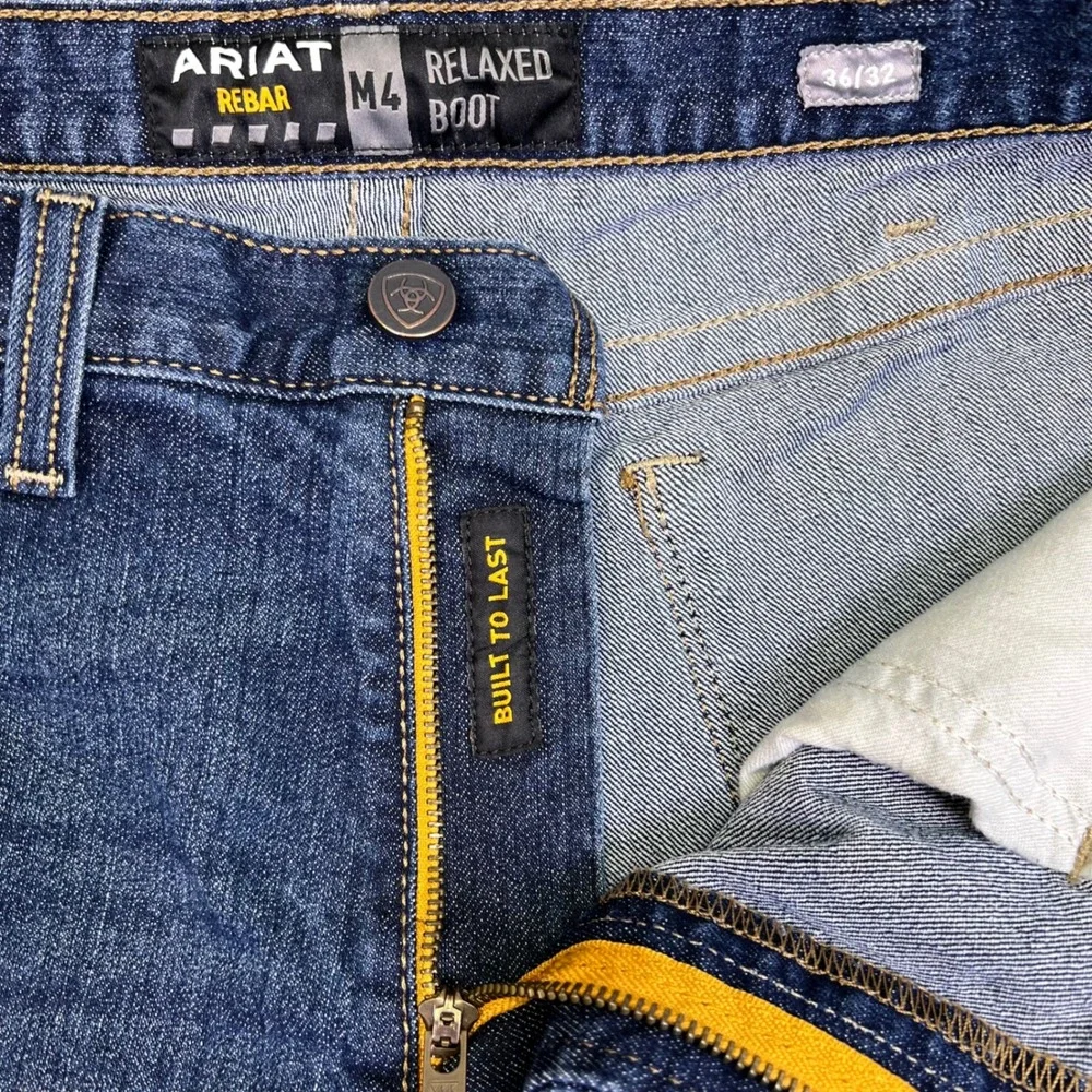Ariat Rebar M4 Jeans Mens 37x31 Blue Relaxed Boot Cut Workwear Stretch Denim Y2K